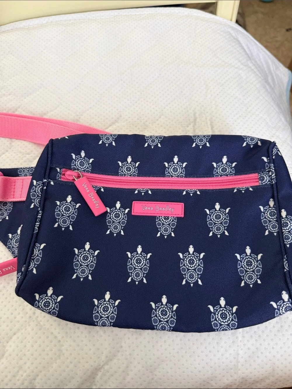 Vera Bradley Navy Turtle Print Crossbody with Pink Accents